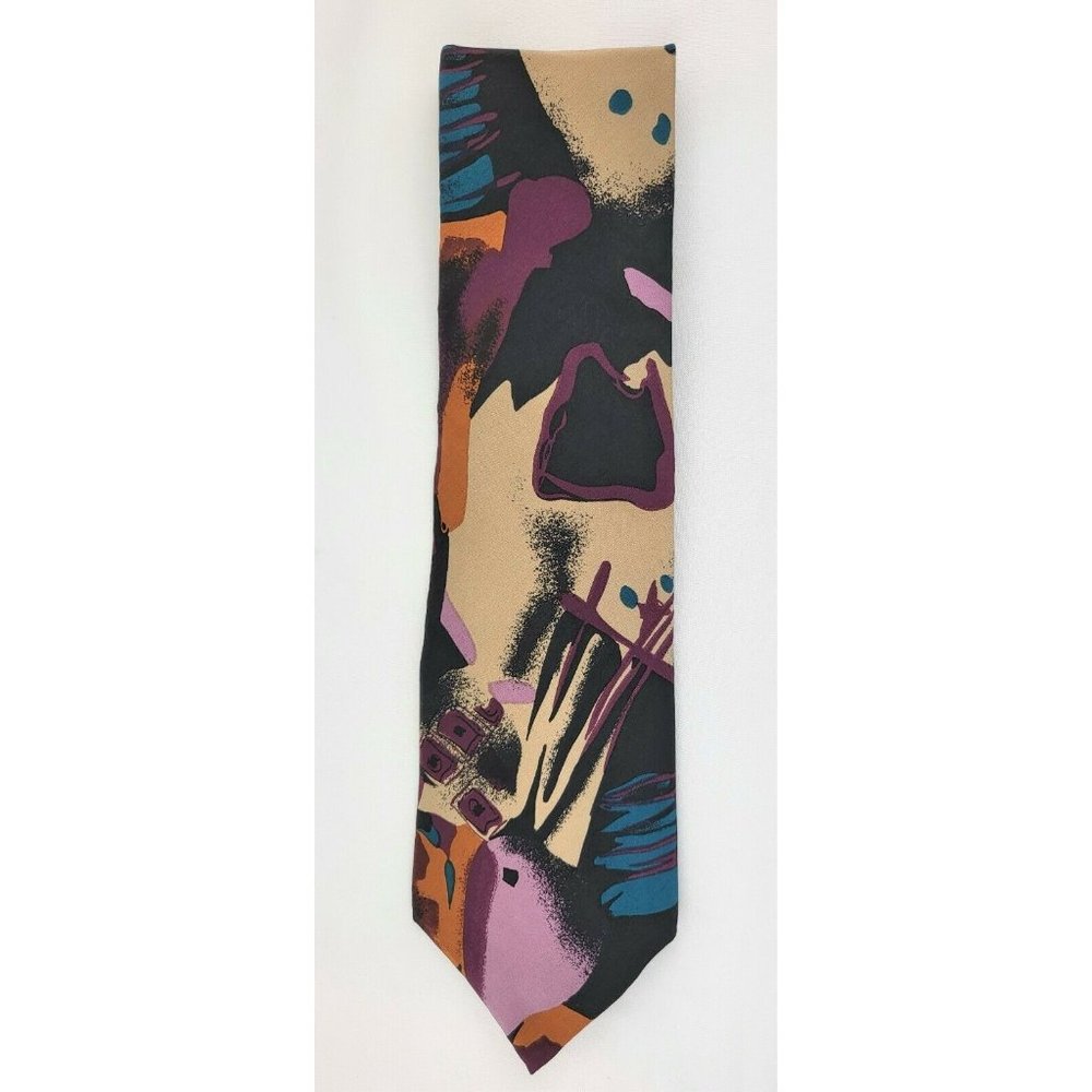 Abstract Neck Tie Purpled Blue Cream Orange Black Albert Nipon Artsy Bold Fun